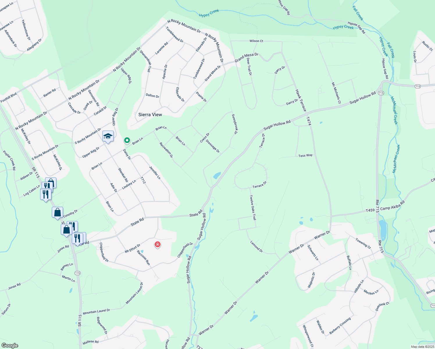 map of restaurants, bars, coffee shops, grocery stores, and more near 116 Sweet Birch Lane in Saylorsburg