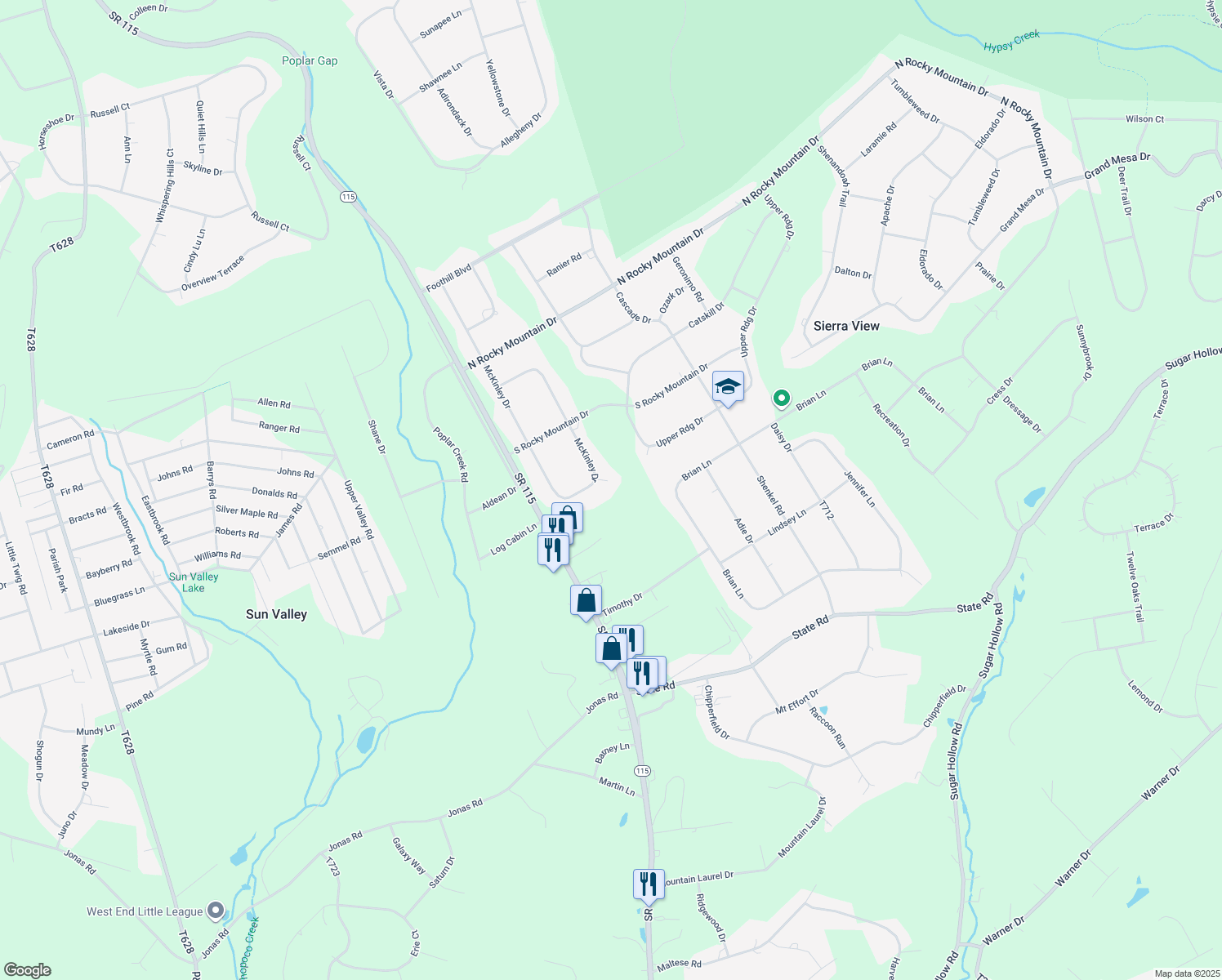 map of restaurants, bars, coffee shops, grocery stores, and more near 109 Piedmont Pl in Effort
