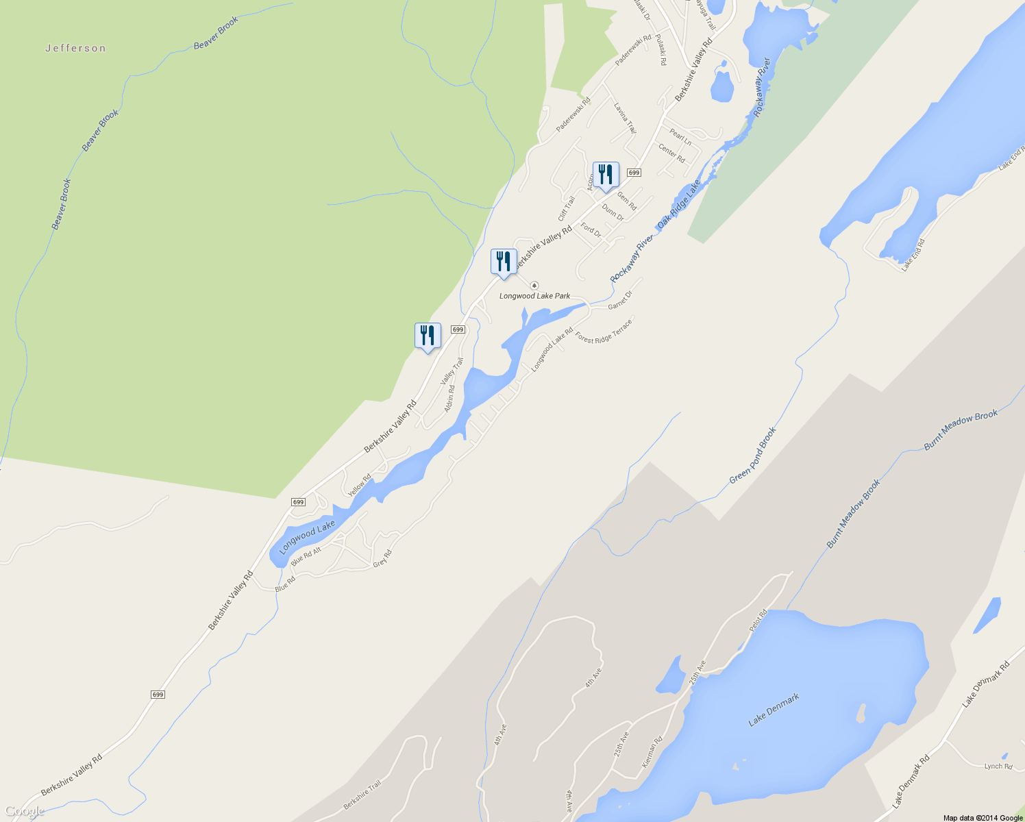 map of restaurants, bars, coffee shops, grocery stores, and more near 119 Longwood Lake Road in Jefferson
