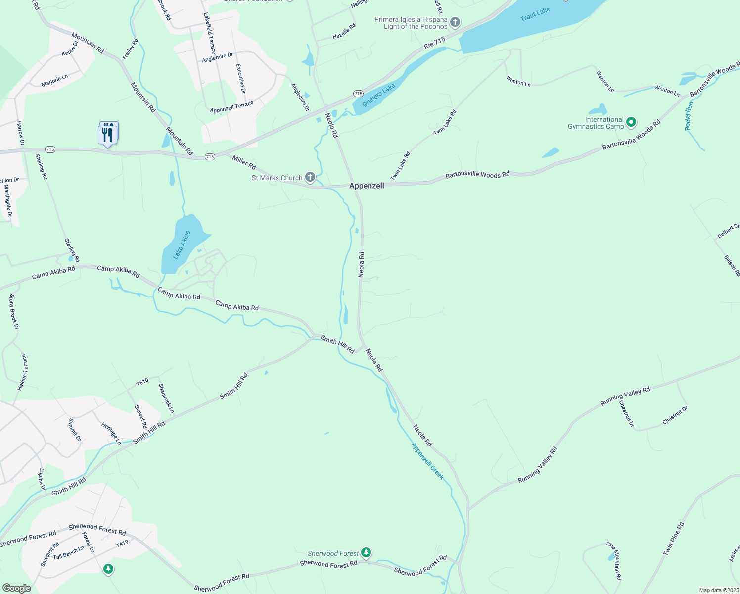 map of restaurants, bars, coffee shops, grocery stores, and more near 304 White Pine Drive in Stroudsburg
