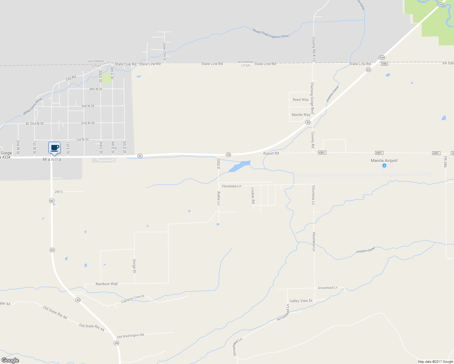 map of restaurants, bars, coffee shops, grocery stores, and more near 1056 East Kokanee Lane in Manila