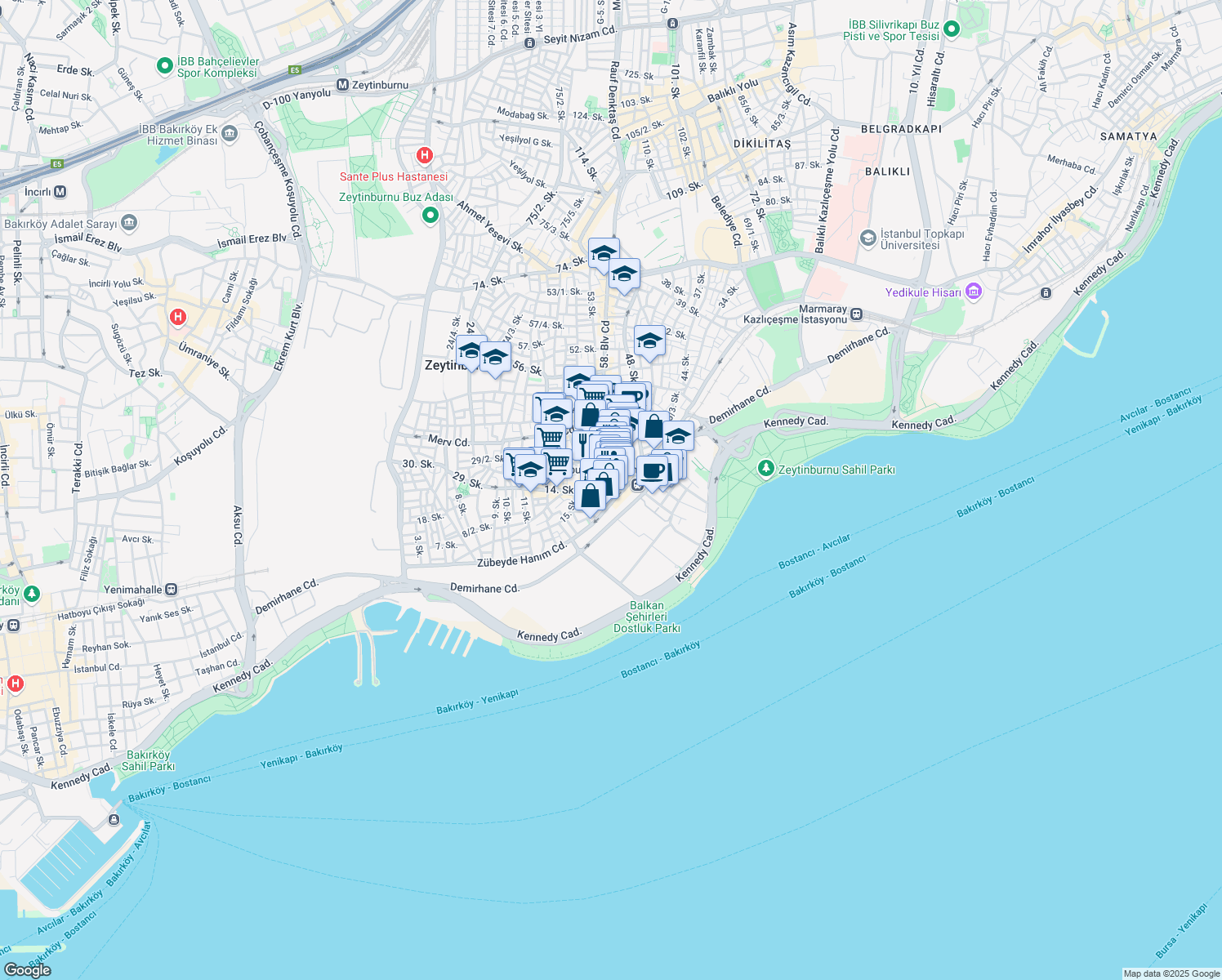 map of restaurants, bars, coffee shops, grocery stores, and more near 152 58. Bulvarı Caddesi in Zeytinburnu