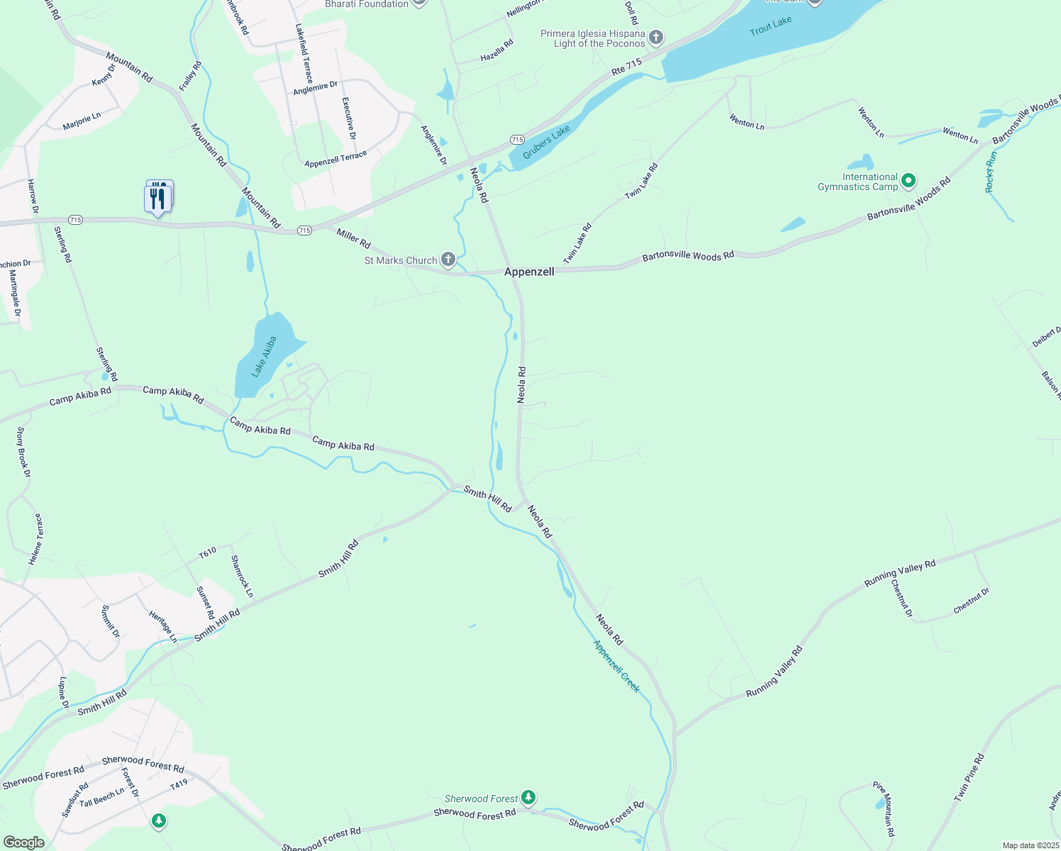 map of restaurants, bars, coffee shops, grocery stores, and more near 302 White Pine Drive in Stroudsburg