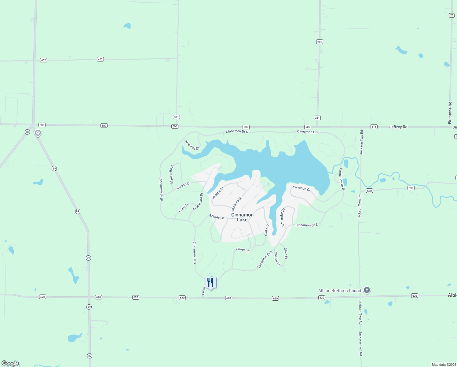 map of restaurants, bars, coffee shops, grocery stores, and more near 5104 Sangria Drive in West Salem