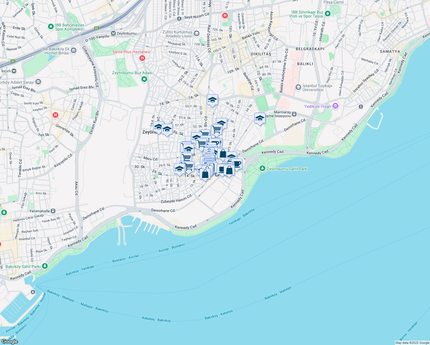 map of restaurants, bars, coffee shops, grocery stores, and more near 152 58. Bulvarı Caddesi in Zeytinburnu