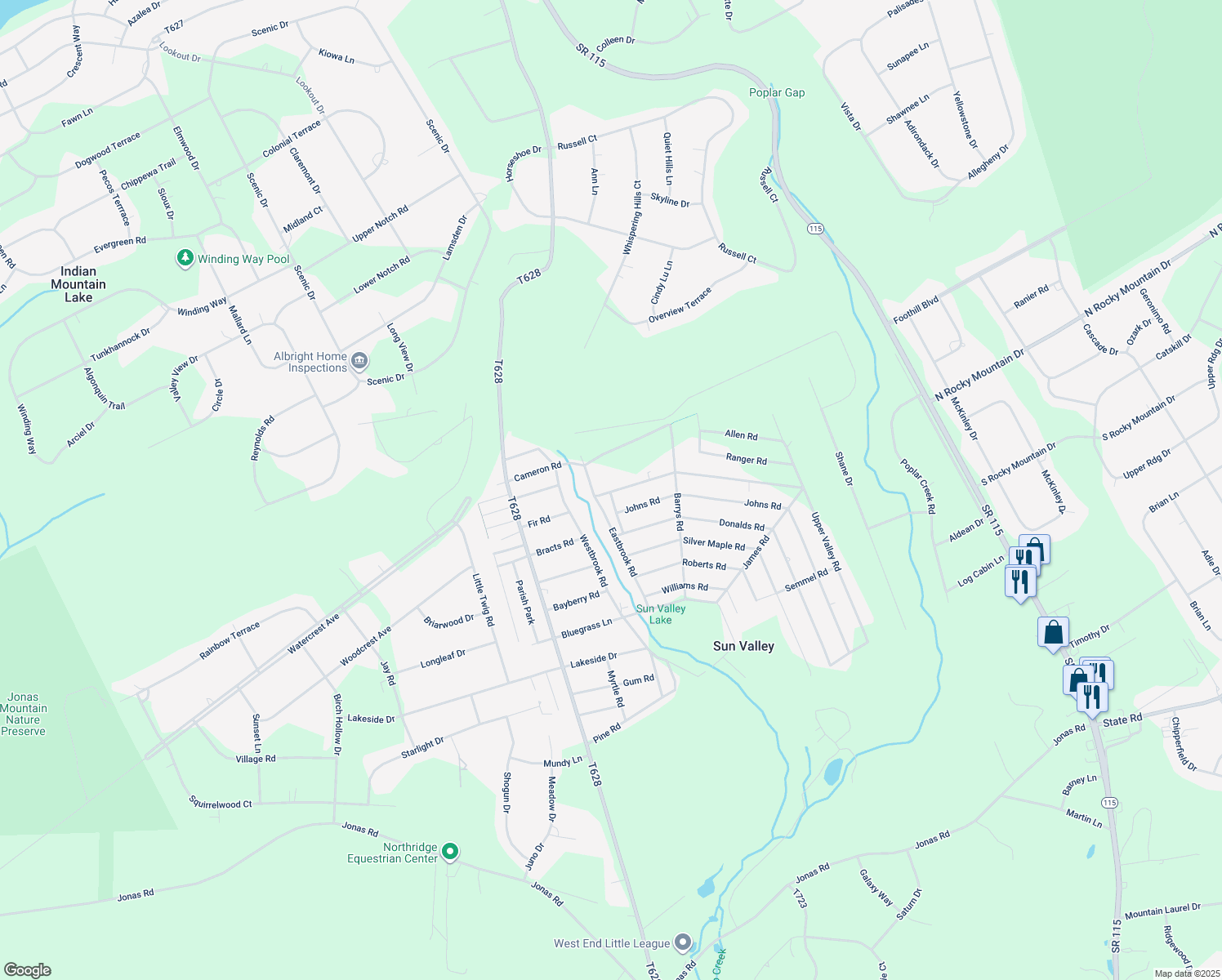 map of restaurants, bars, coffee shops, grocery stores, and more near 1401 David Lane in Effort