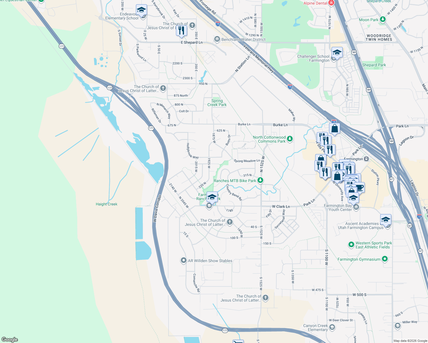 map of restaurants, bars, coffee shops, grocery stores, and more near 1882 W Old Fort Cir N in Farmington