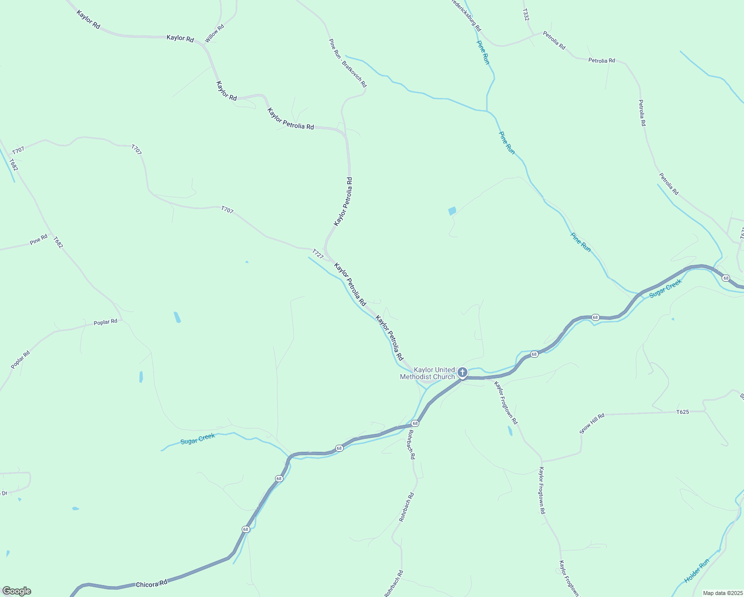 map of restaurants, bars, coffee shops, grocery stores, and more near Kaylor Petrolia Rd in Karns City