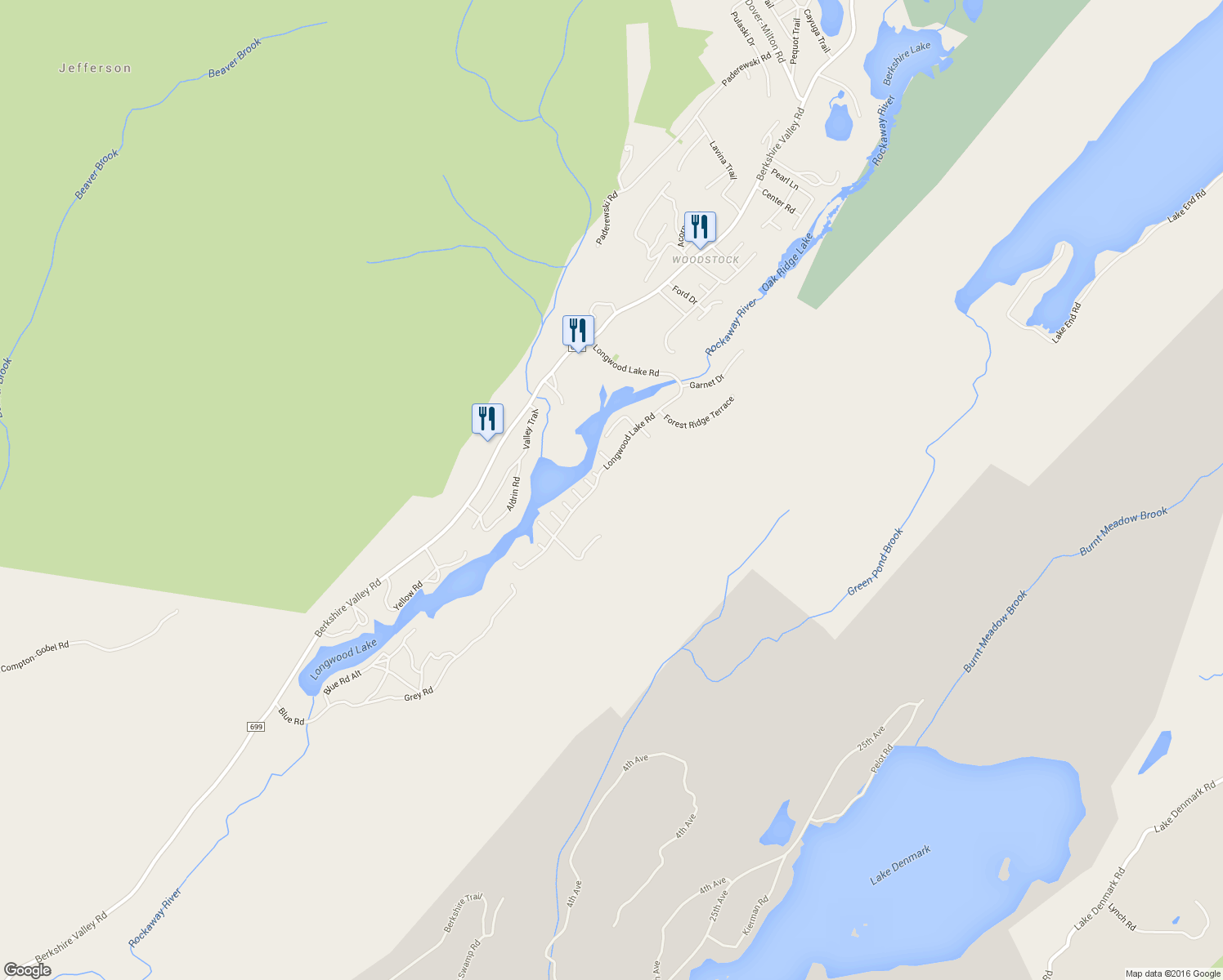 map of restaurants, bars, coffee shops, grocery stores, and more near 111 Longwood Lake Road in Jefferson