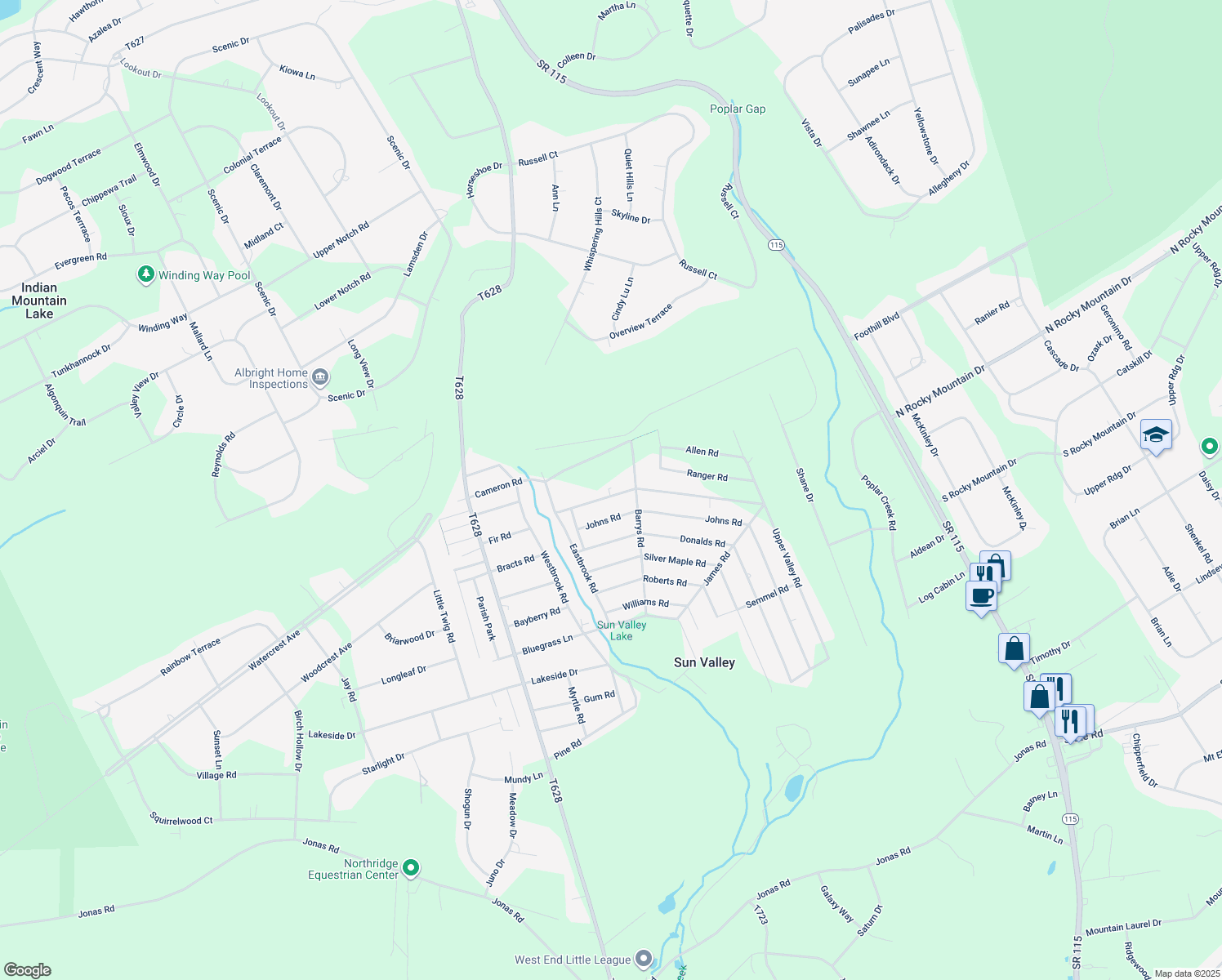 map of restaurants, bars, coffee shops, grocery stores, and more near 1413 David Lane in Effort