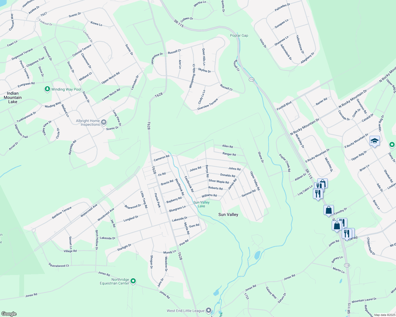 map of restaurants, bars, coffee shops, grocery stores, and more near 1413 David Lane in Effort