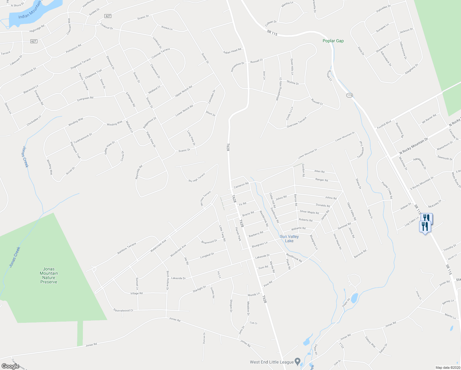 map of restaurants, bars, coffee shops, grocery stores, and more near State Highway 3007 in Effort