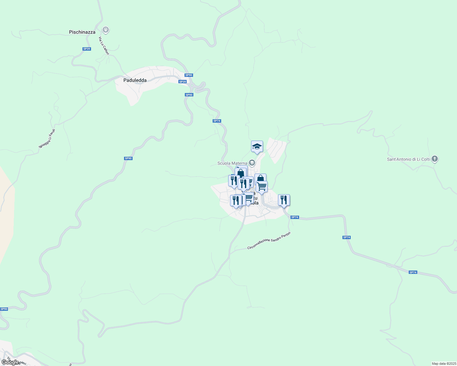 map of restaurants, bars, coffee shops, grocery stores, and more near 41 Via al Mare in Trinità d'Agultu e Vignola