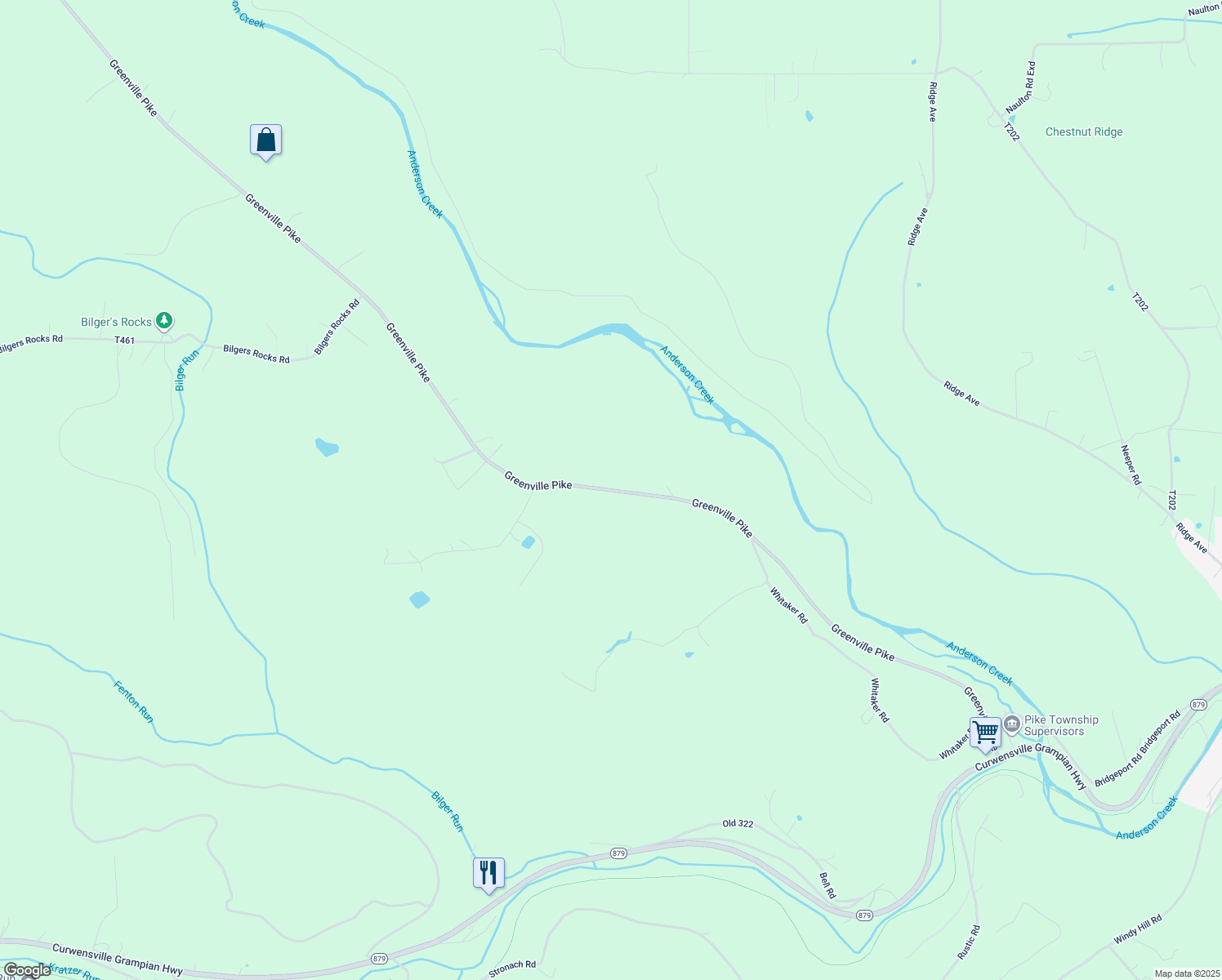 map of restaurants, bars, coffee shops, grocery stores, and more near 1800 Greenville Pike in Grampian