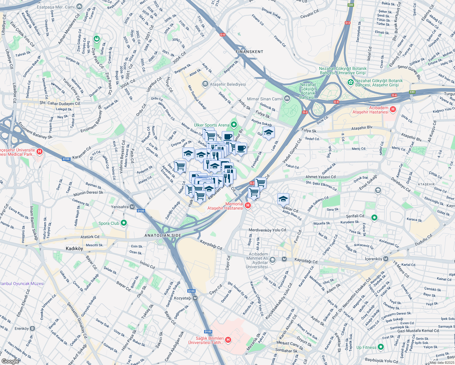 map of restaurants, bars, coffee shops, grocery stores, and more near Halk Caddesi in İstanbul
