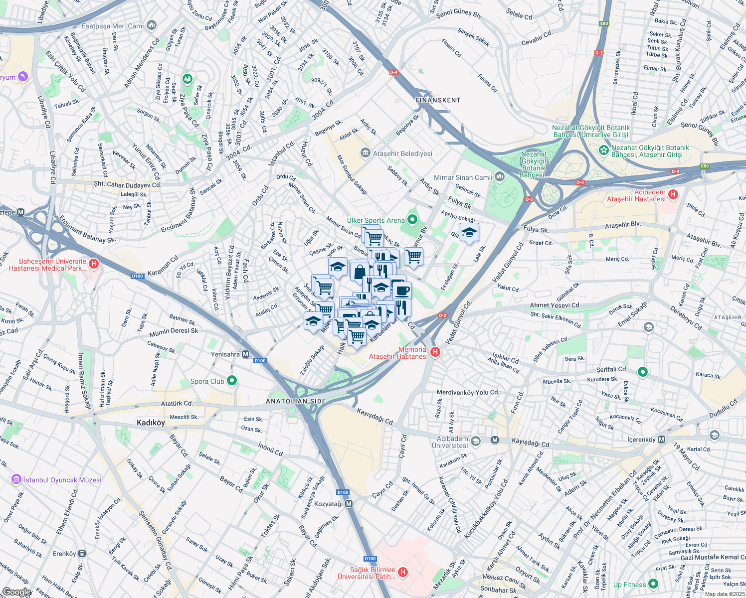 map of restaurants, bars, coffee shops, grocery stores, and more near Halk Caddesi in İstanbul