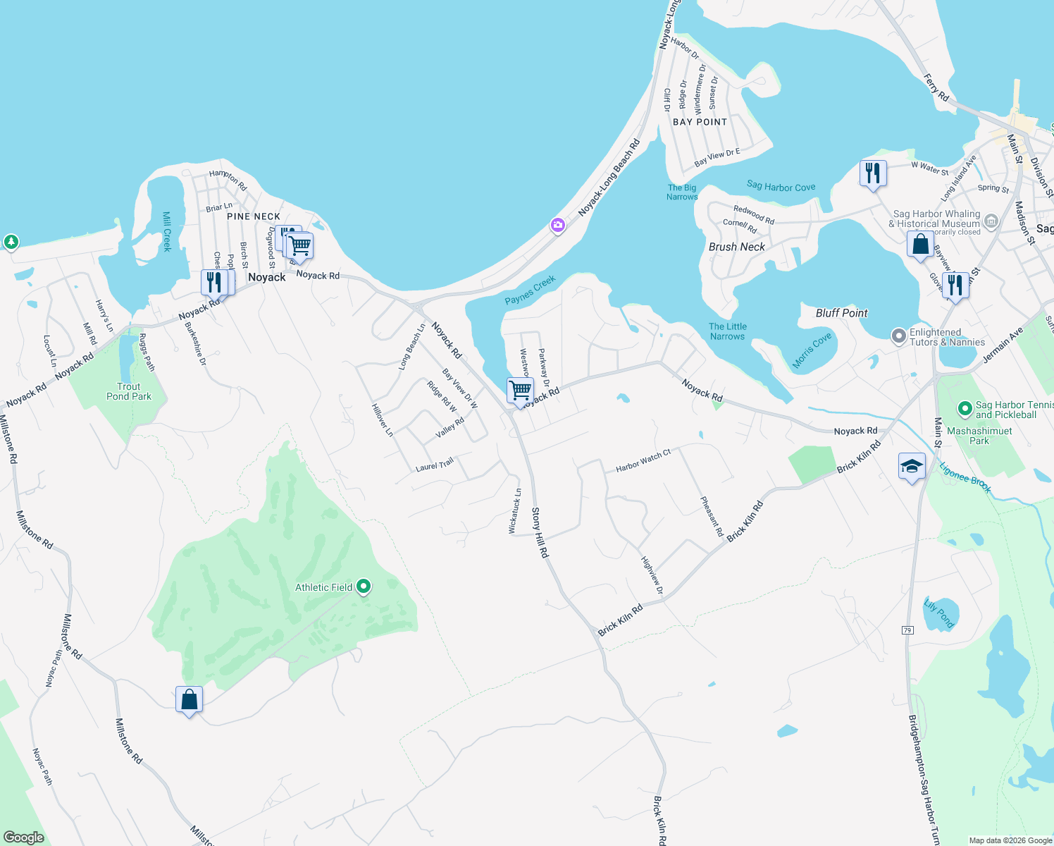 map of restaurants, bars, coffee shops, grocery stores, and more near 15 Cedar Drive in Sag Harbor