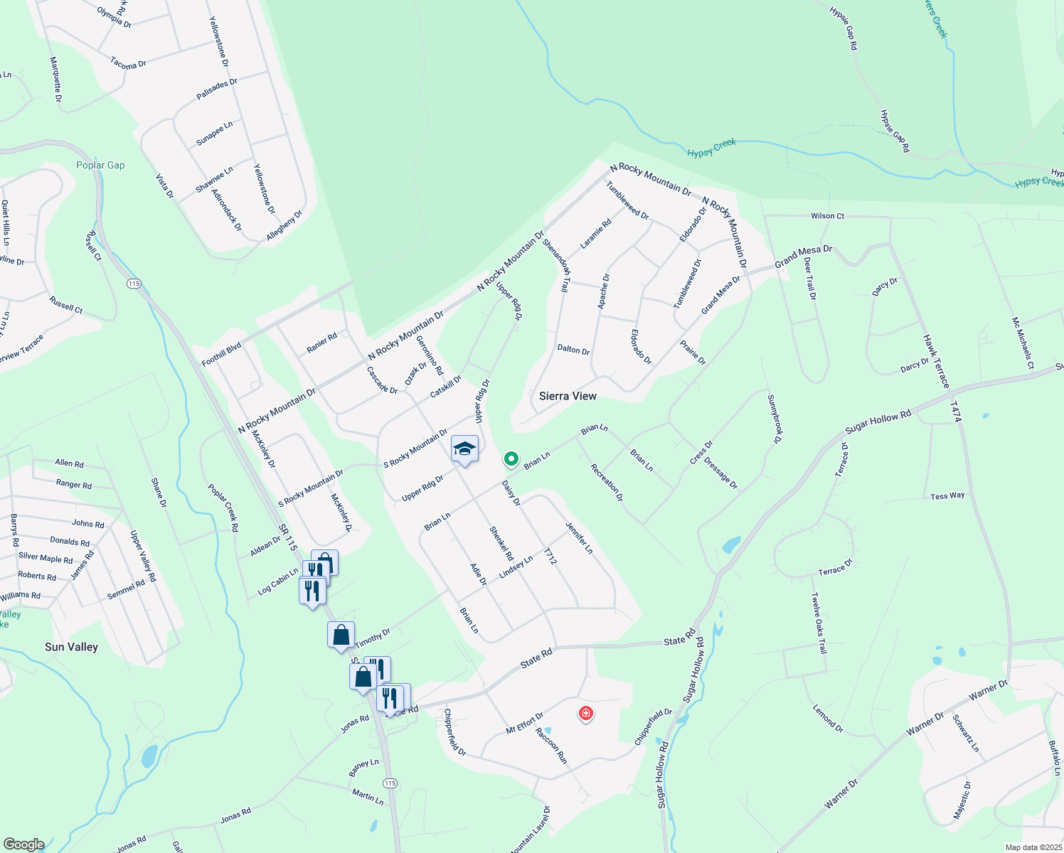 map of restaurants, bars, coffee shops, grocery stores, and more near 1405 Grand Mesa Drive in Effort