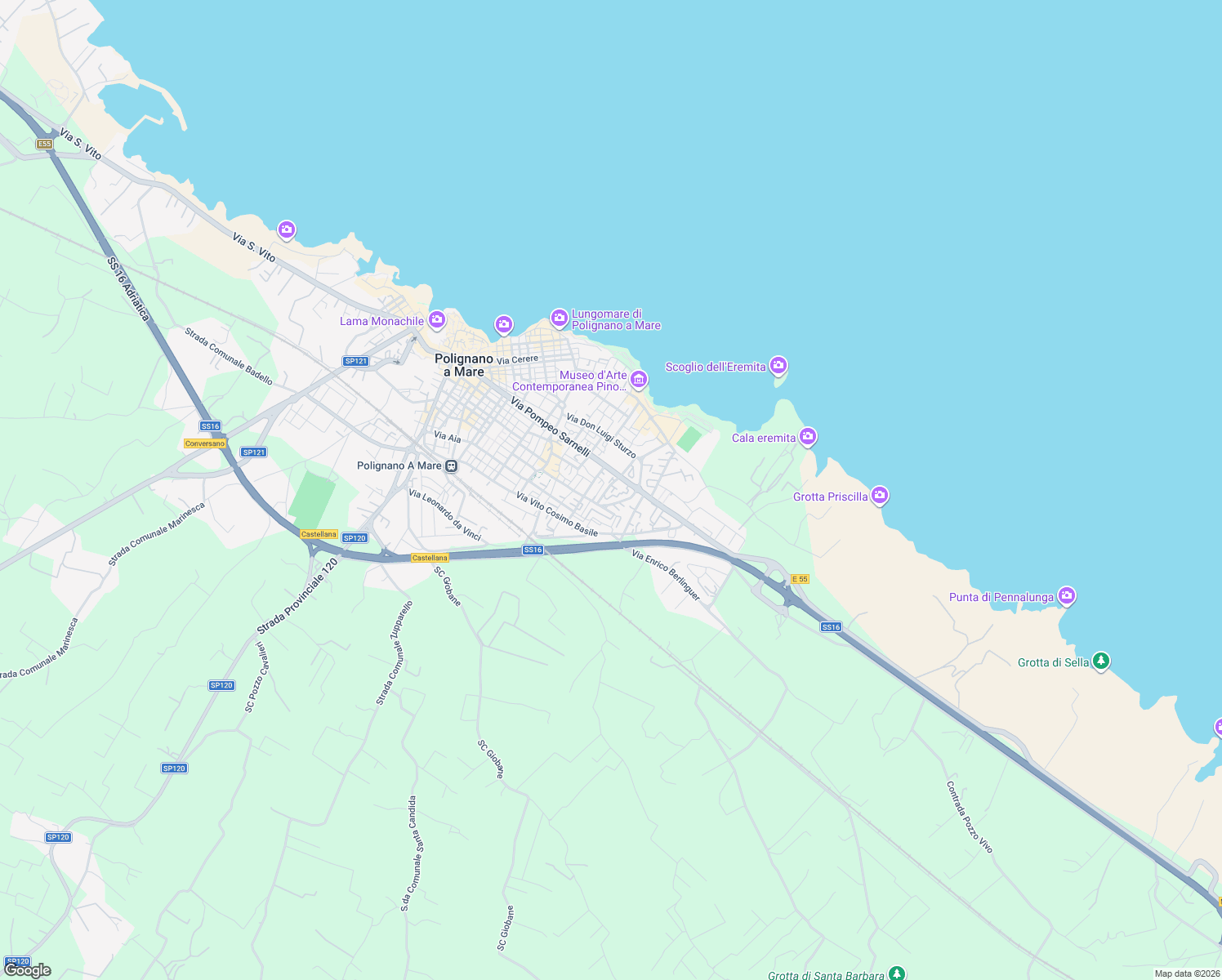 map of restaurants, bars, coffee shops, grocery stores, and more near 9 Via Pietro Nenni in Polignano A Mare