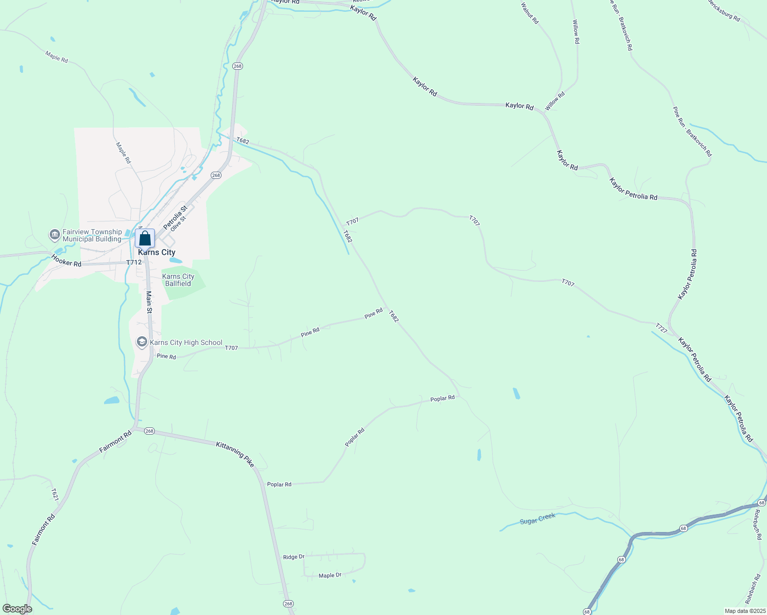 map of restaurants, bars, coffee shops, grocery stores, and more near in Karns City