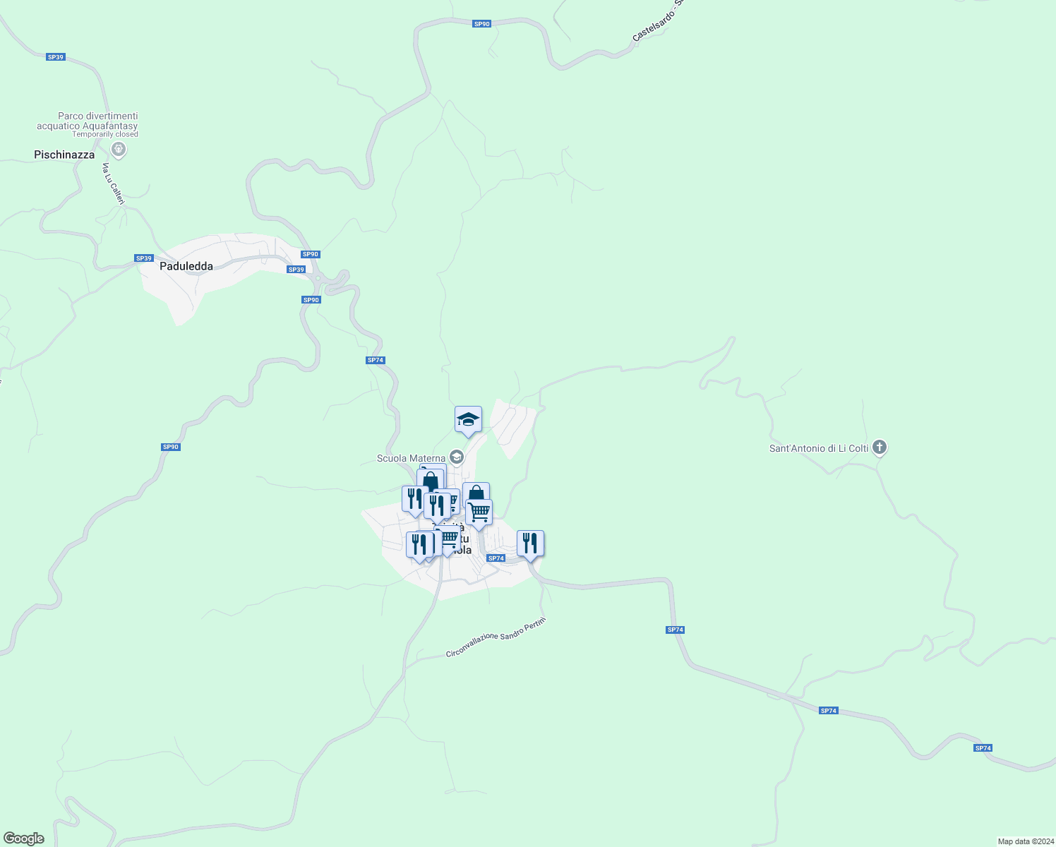 map of restaurants, bars, coffee shops, grocery stores, and more near in Province of Sassari