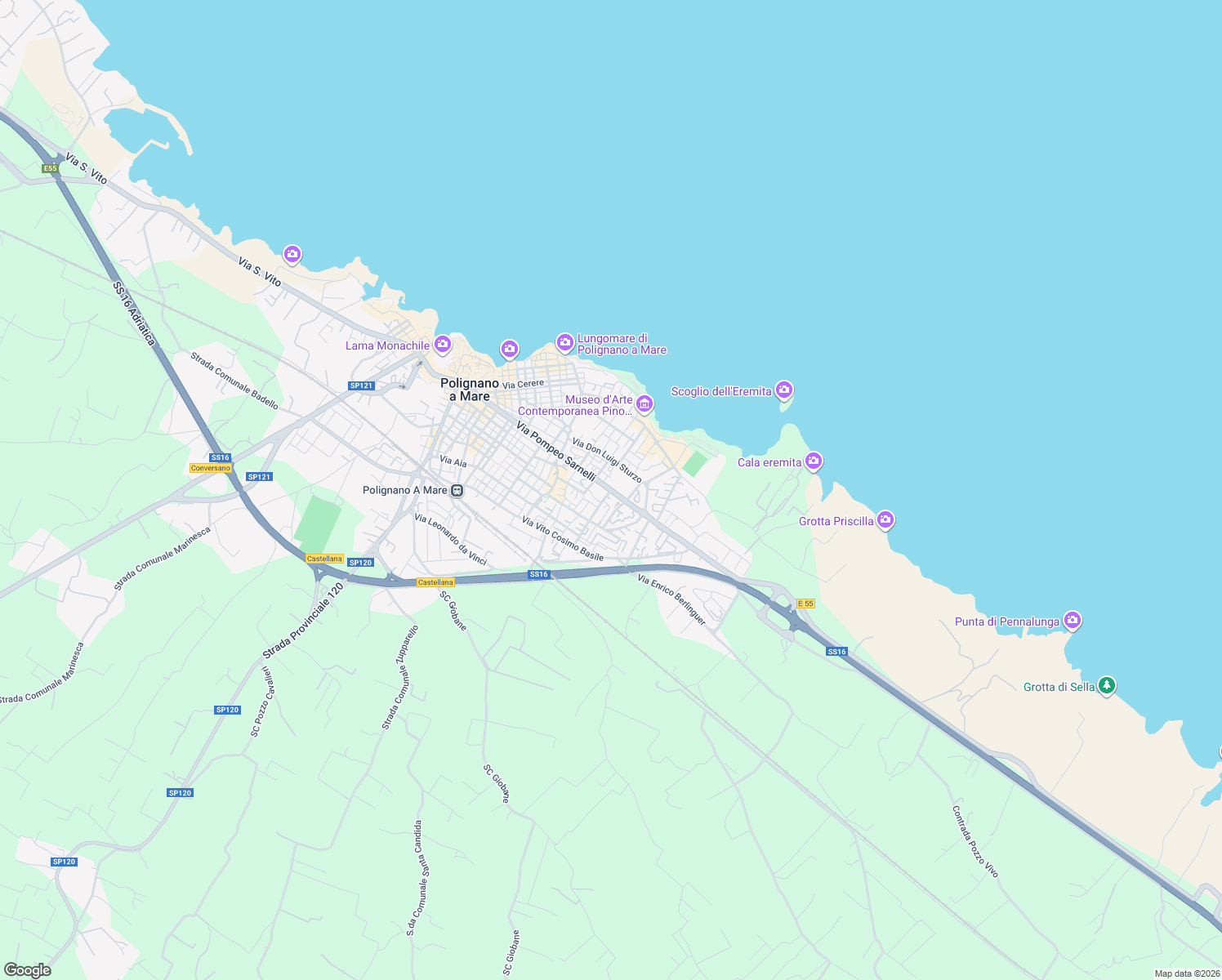 map of restaurants, bars, coffee shops, grocery stores, and more near 9 Via Pietro Nenni in Polignano A Mare