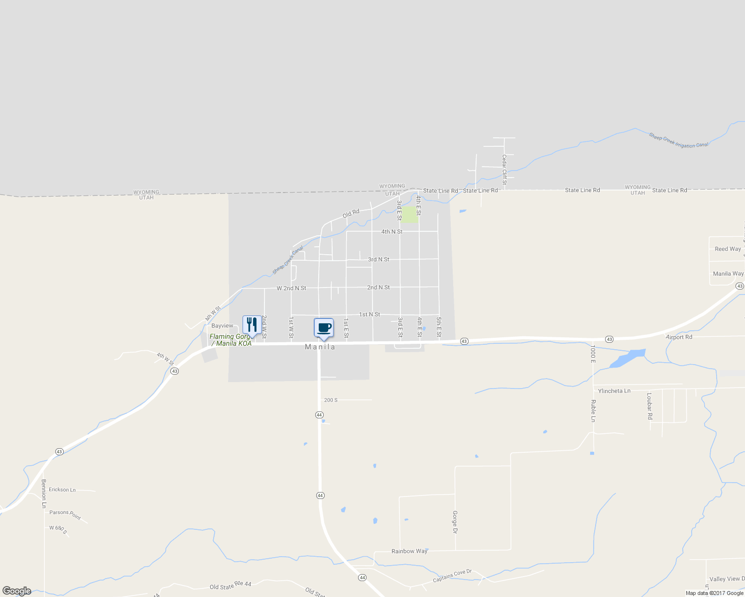 map of restaurants, bars, coffee shops, grocery stores, and more near 159 East 2nd North in Manila