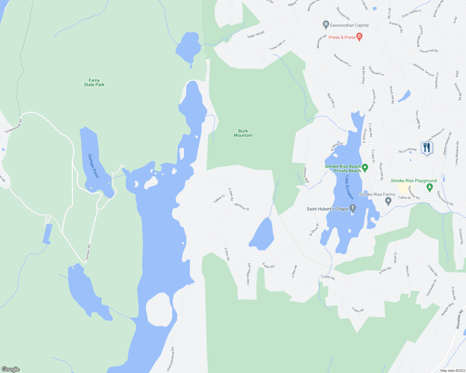 map of restaurants, bars, coffee shops, grocery stores, and more near 228 South Glen Road in Kinnelon