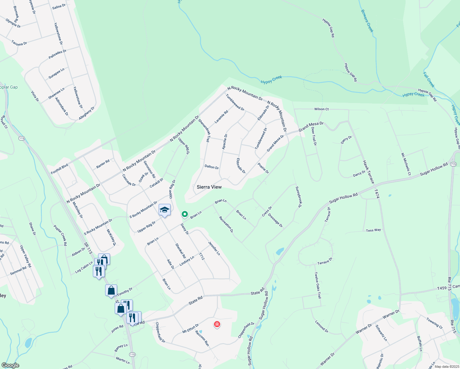map of restaurants, bars, coffee shops, grocery stores, and more near 1333 Grand Mesa Drive in Effort