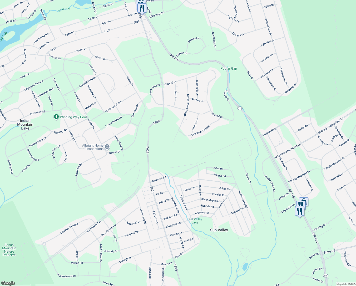 map of restaurants, bars, coffee shops, grocery stores, and more near 1427 Whispering Hills Court in Effort