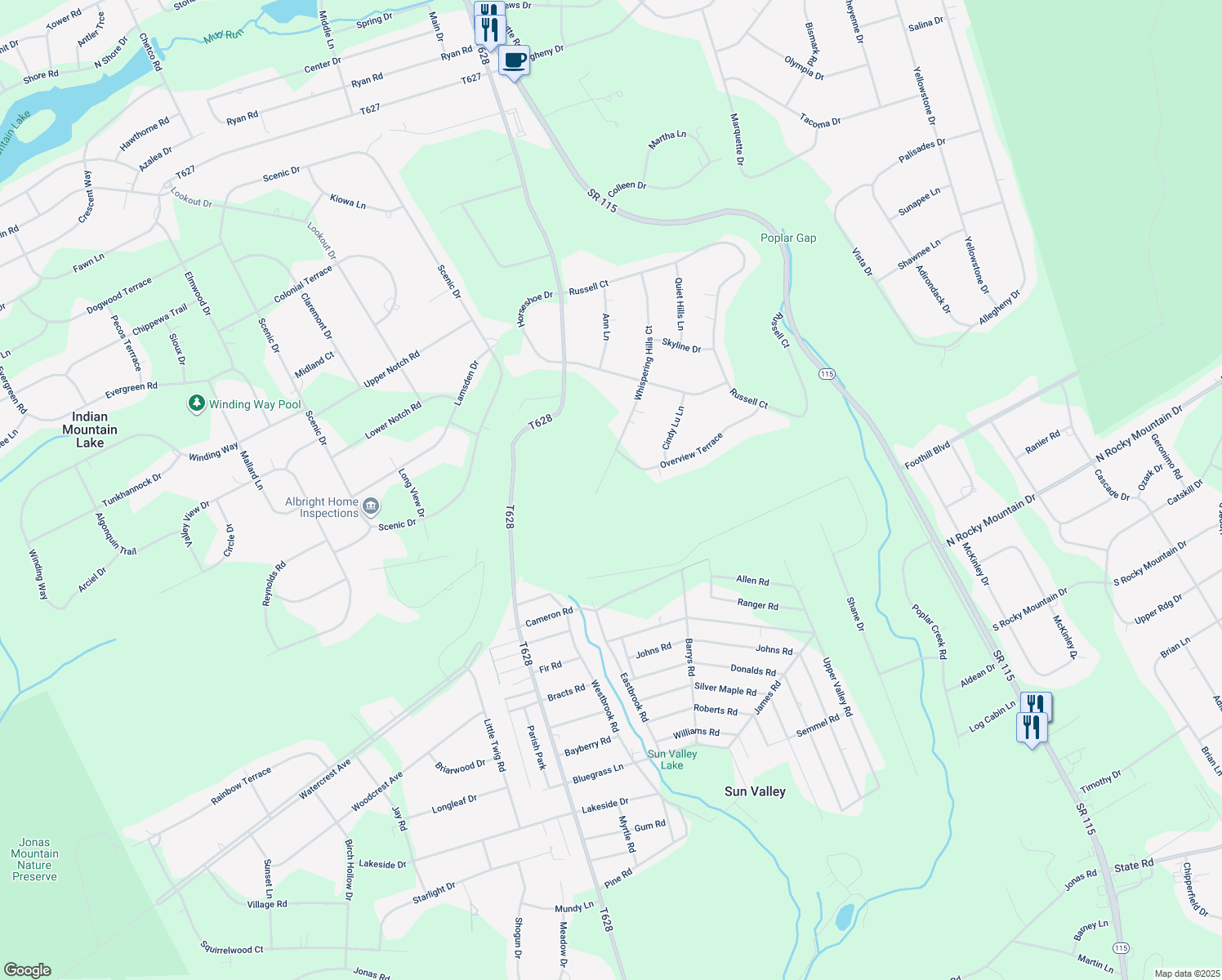 map of restaurants, bars, coffee shops, grocery stores, and more near 1427 Whispering Hills Court in Effort