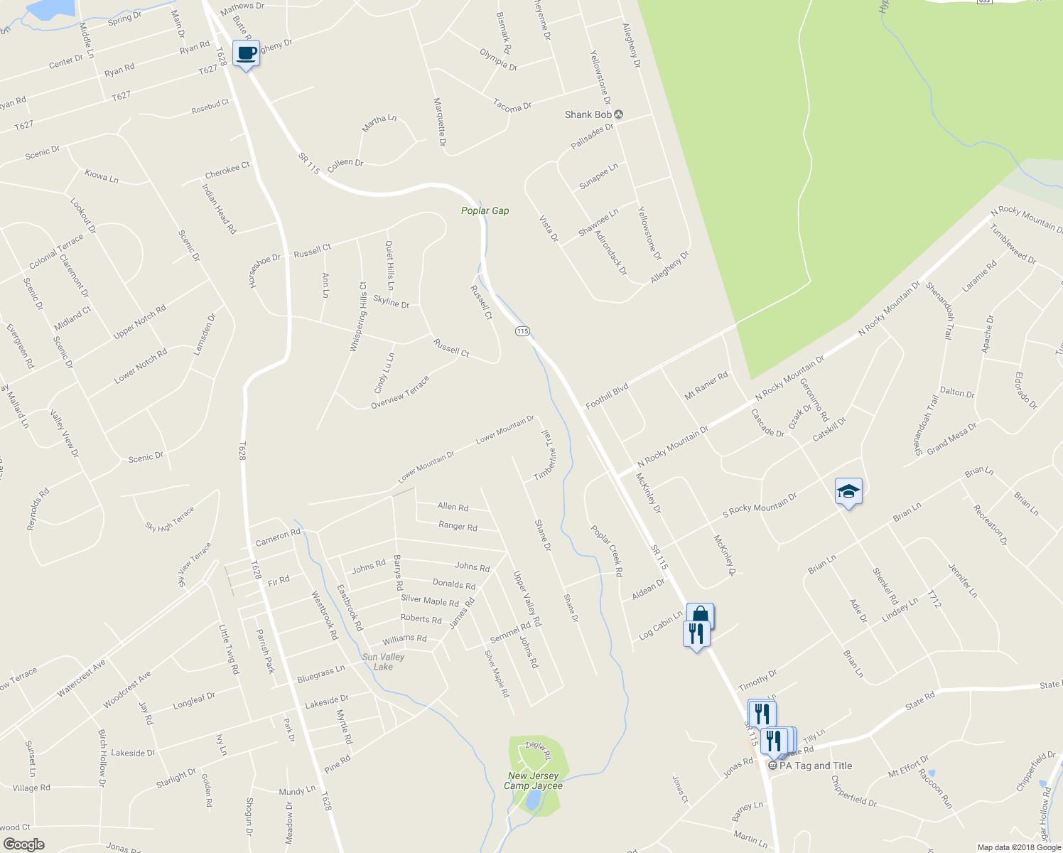 map of restaurants, bars, coffee shops, grocery stores, and more near 749 Timberline Trail in Effort