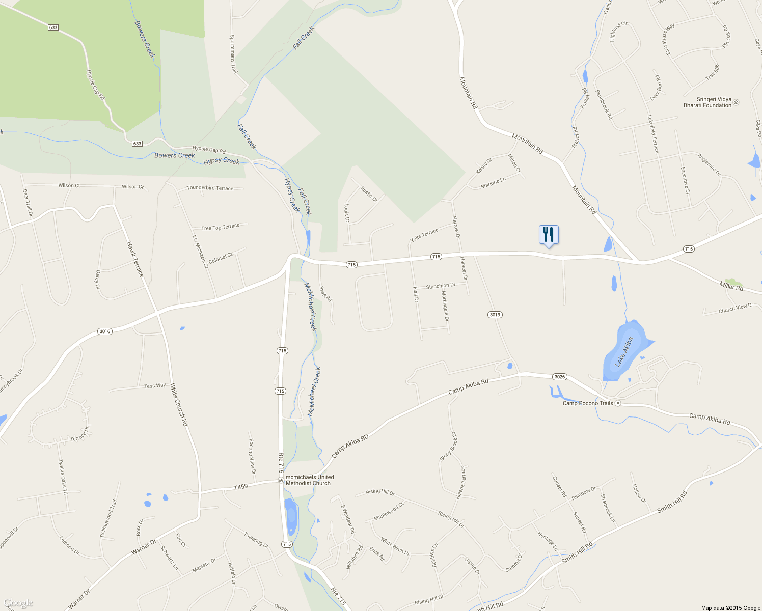 map of restaurants, bars, coffee shops, grocery stores, and more near 45 Chatham Hill Rd in Stroudsburg