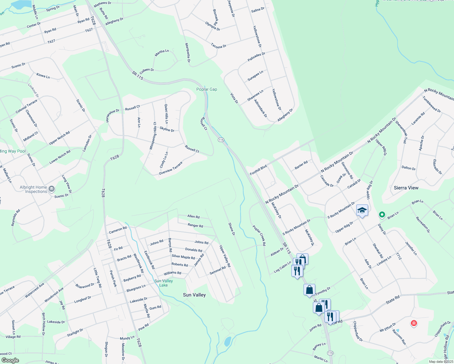 map of restaurants, bars, coffee shops, grocery stores, and more near 749 Timberline Trail in Effort