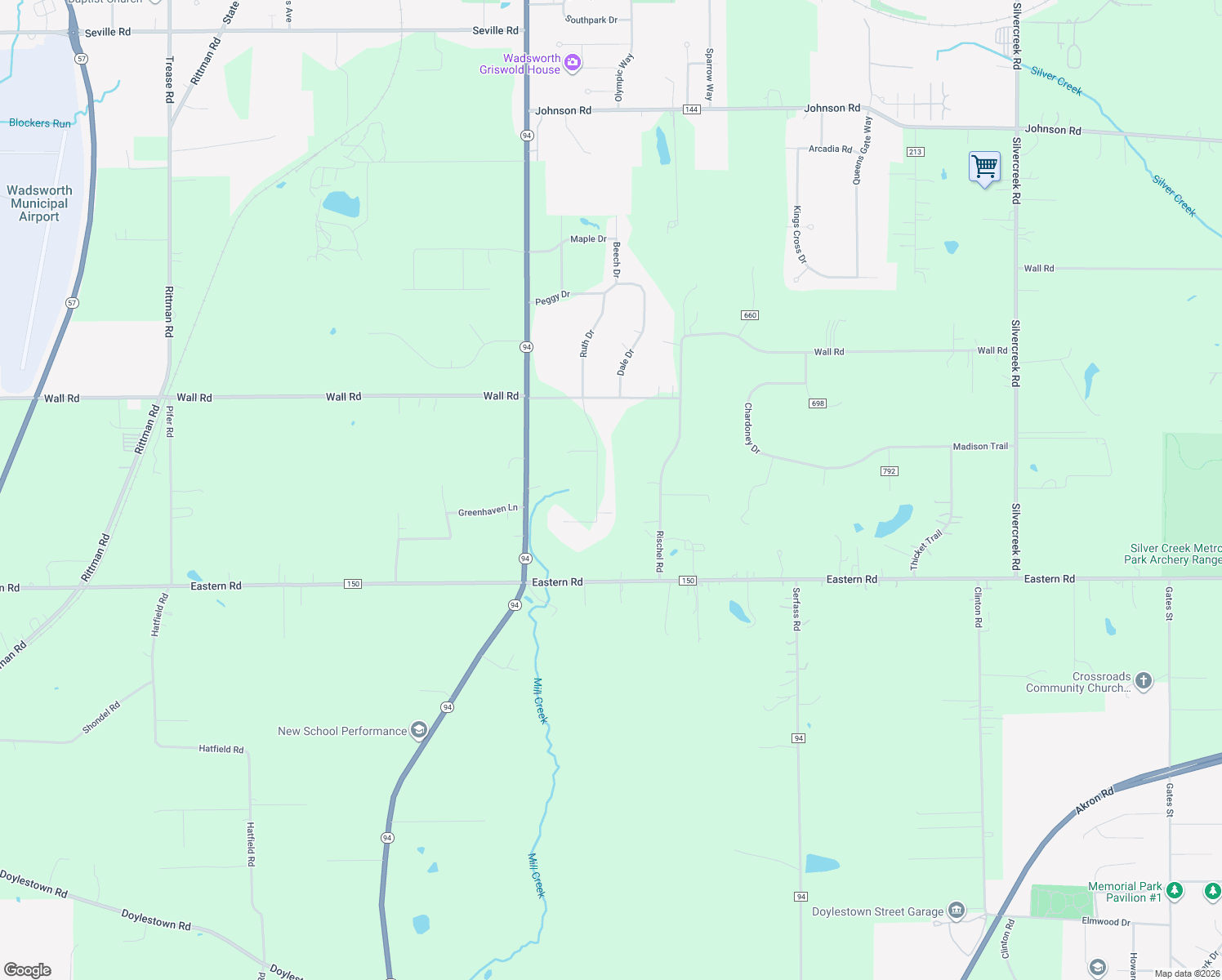 map of restaurants, bars, coffee shops, grocery stores, and more near 10311 Red Rose Drive in Wadsworth