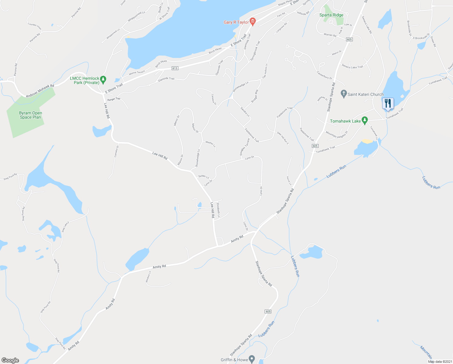 map of restaurants, bars, coffee shops, grocery stores, and more near 9 Catherine Terrace in Byram Township