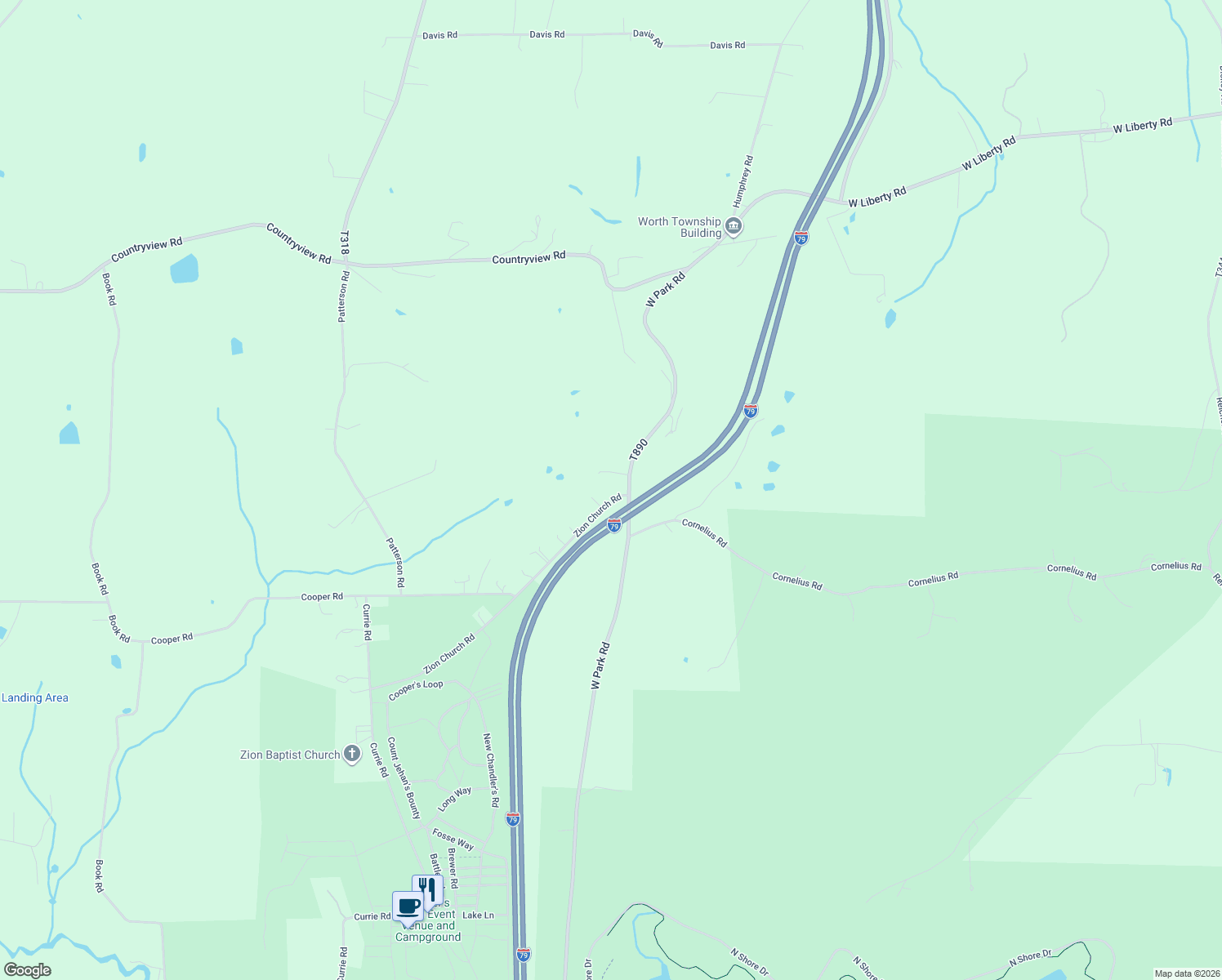 map of restaurants, bars, coffee shops, grocery stores, and more near 101 Zion Church Road in Slippery Rock