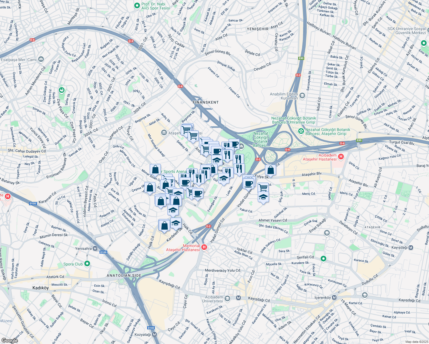 map of restaurants, bars, coffee shops, grocery stores, and more near 2F Ihlamur Bulvari in Ataşehir