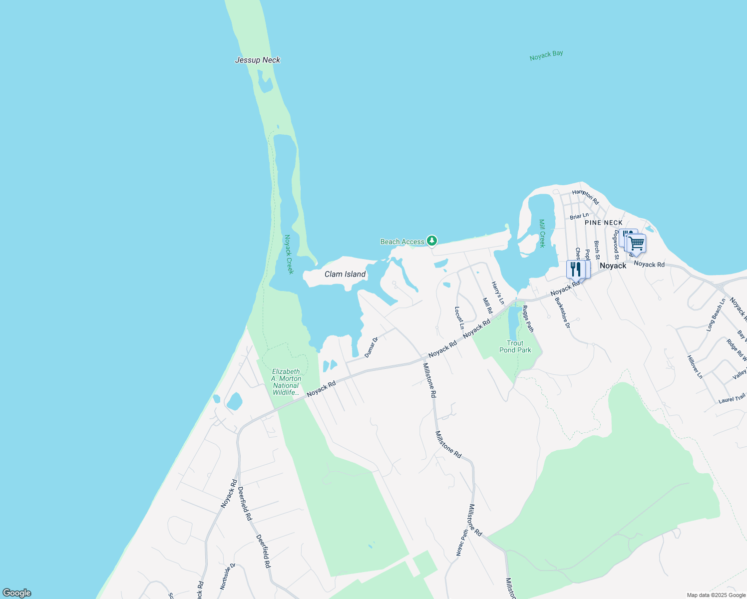map of restaurants, bars, coffee shops, grocery stores, and more near 74 Cedar Point Lane in Sag Harbor