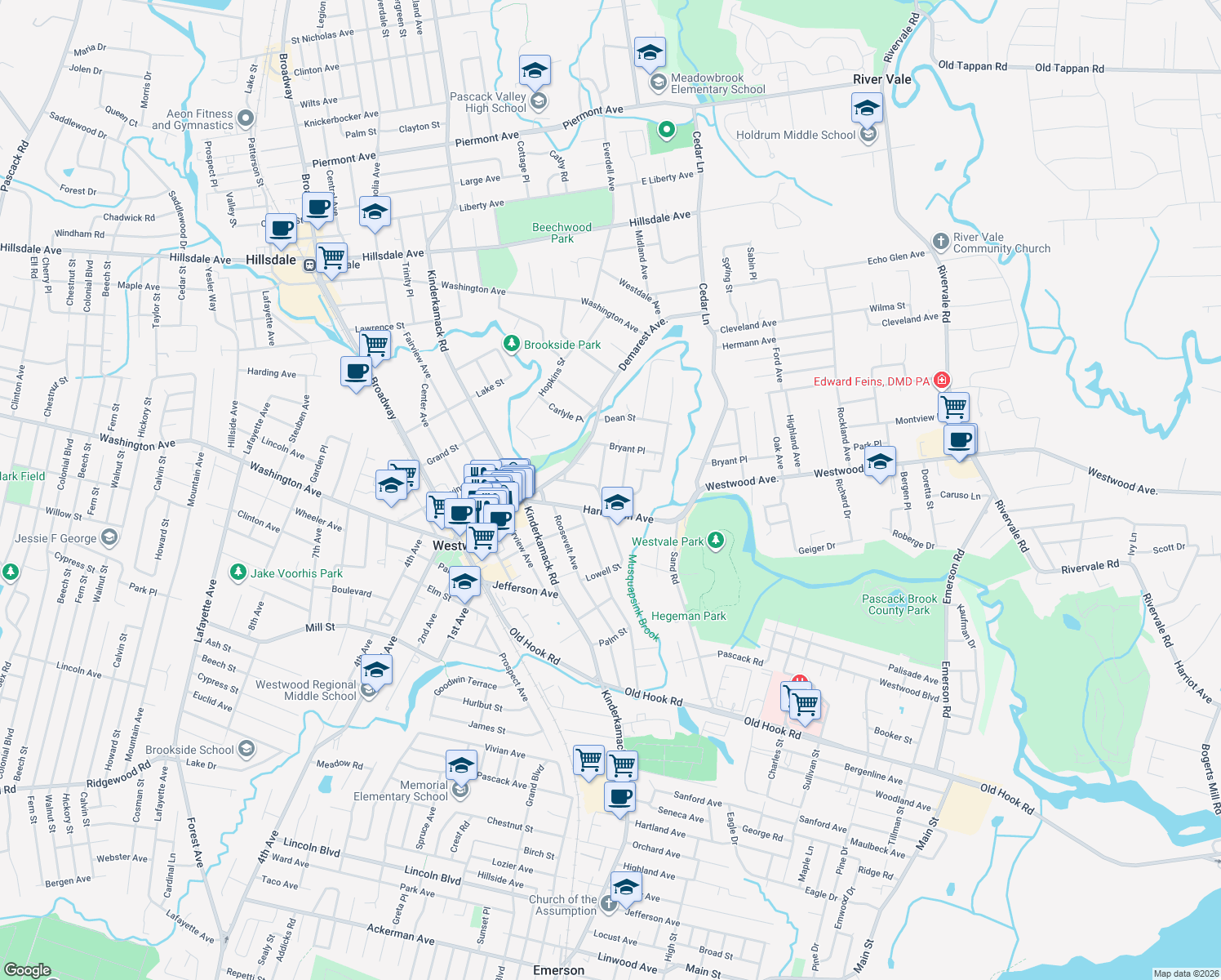 map of restaurants, bars, coffee shops, grocery stores, and more near 2 Lockerby Ln in Westwood