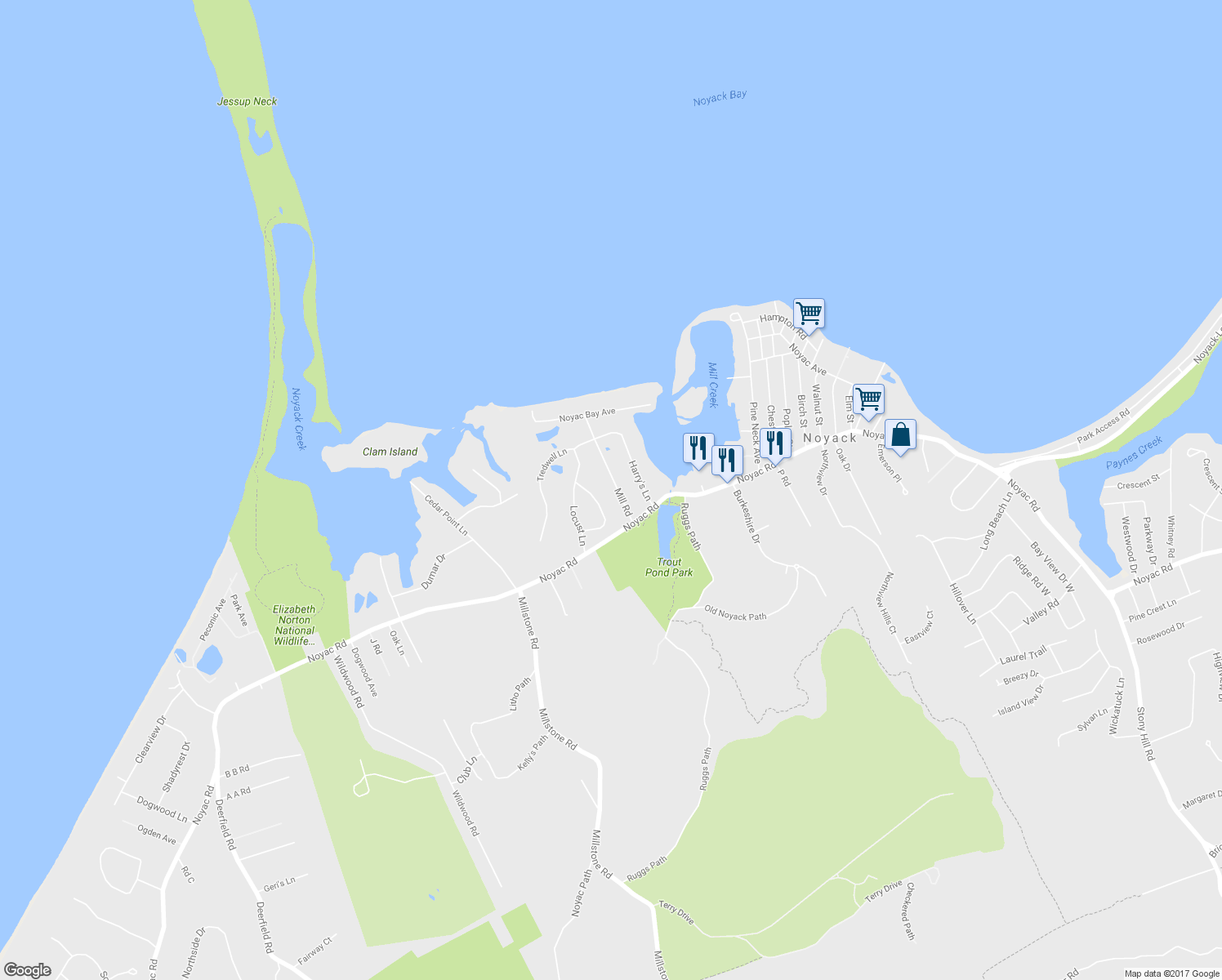 map of restaurants, bars, coffee shops, grocery stores, and more near 23 Mill Road in Sag Harbor