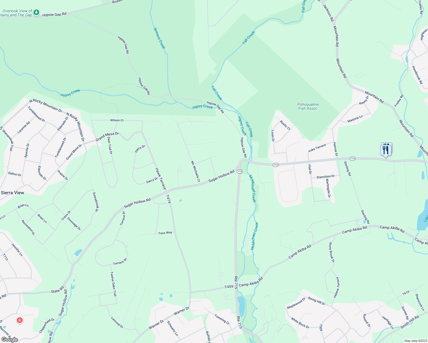 map of restaurants, bars, coffee shops, grocery stores, and more near 70 Pine Tree Terrace in Stroudsburg