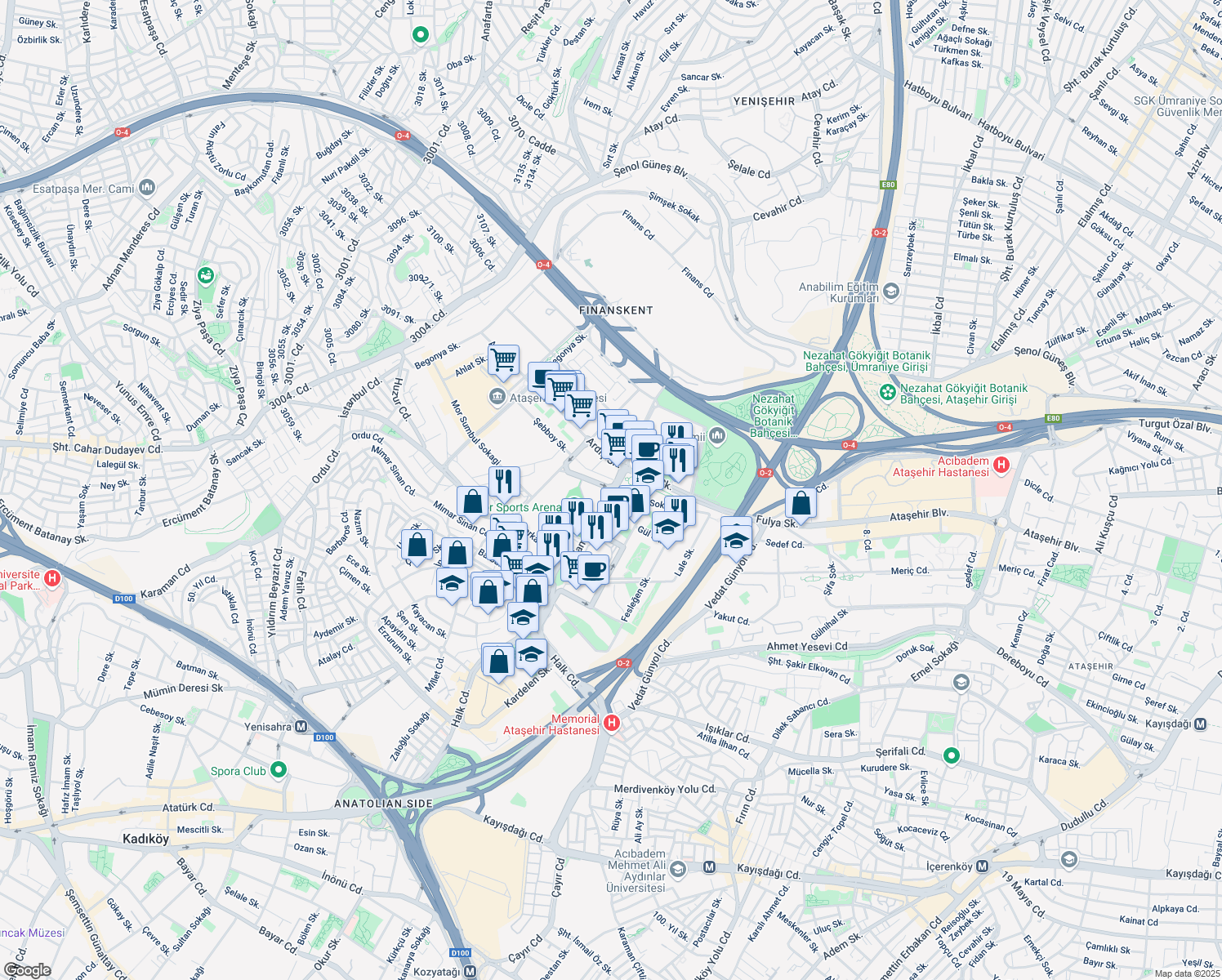 map of restaurants, bars, coffee shops, grocery stores, and more near Ihlamur Bulvari in Ataşehir