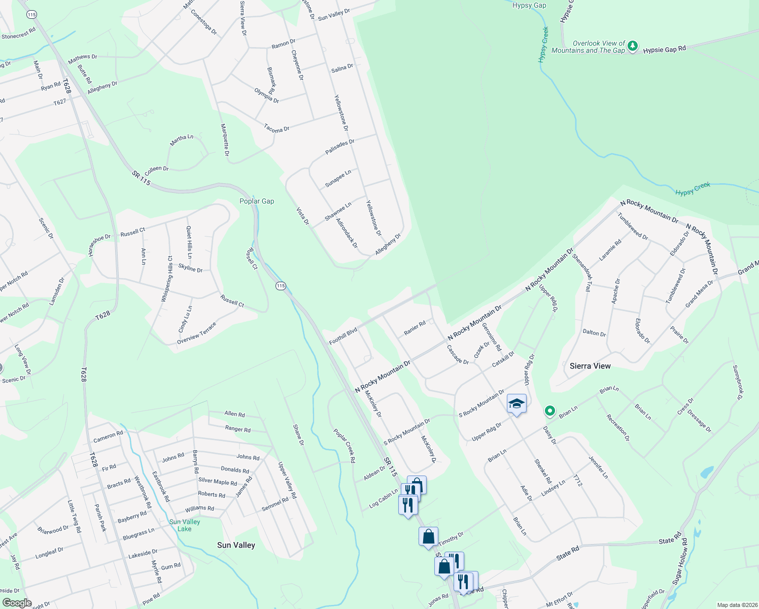map of restaurants, bars, coffee shops, grocery stores, and more near 1 Foothill Boulevard in Effort