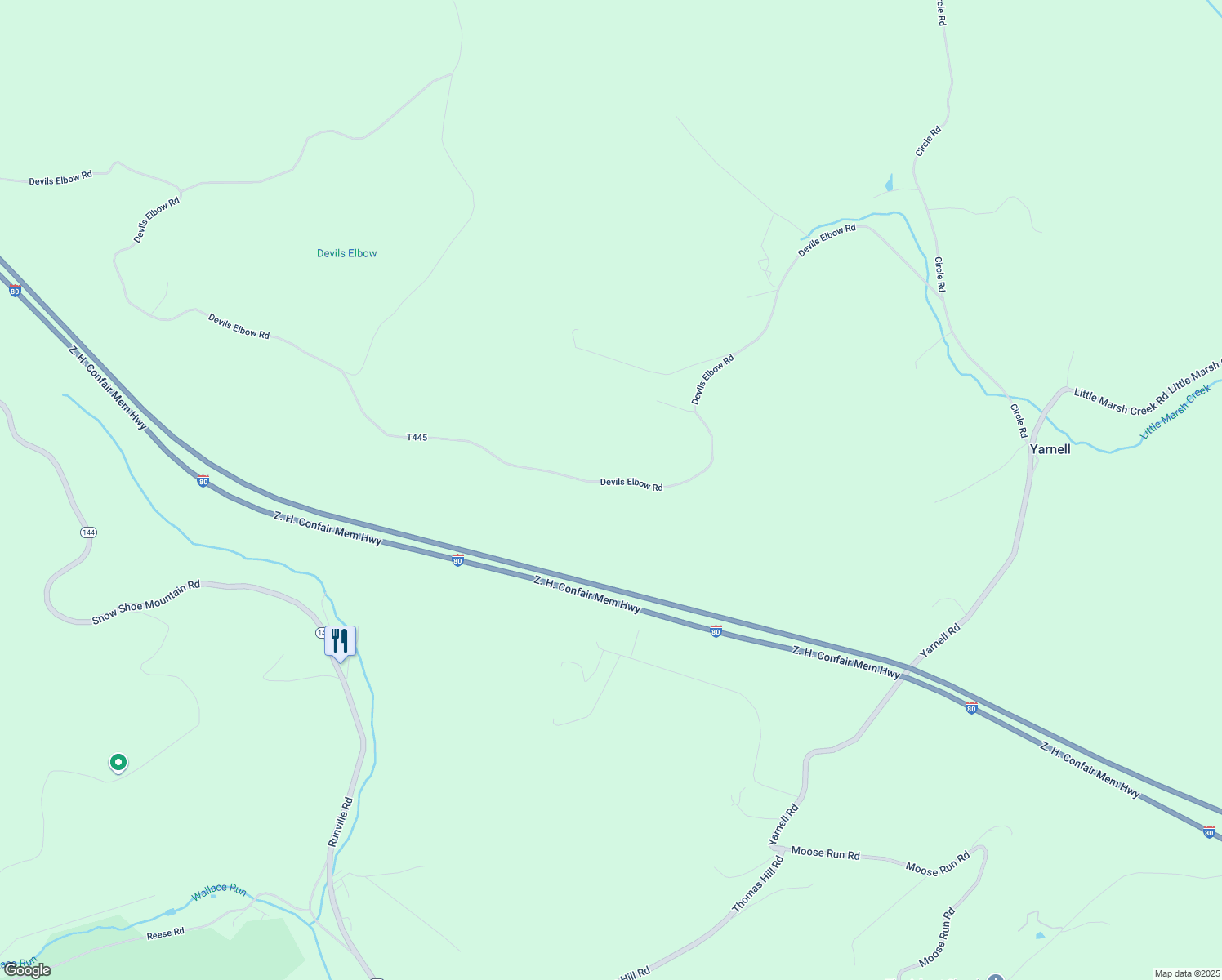 map of restaurants, bars, coffee shops, grocery stores, and more near 950 Devils Elbow Road in Bellefonte