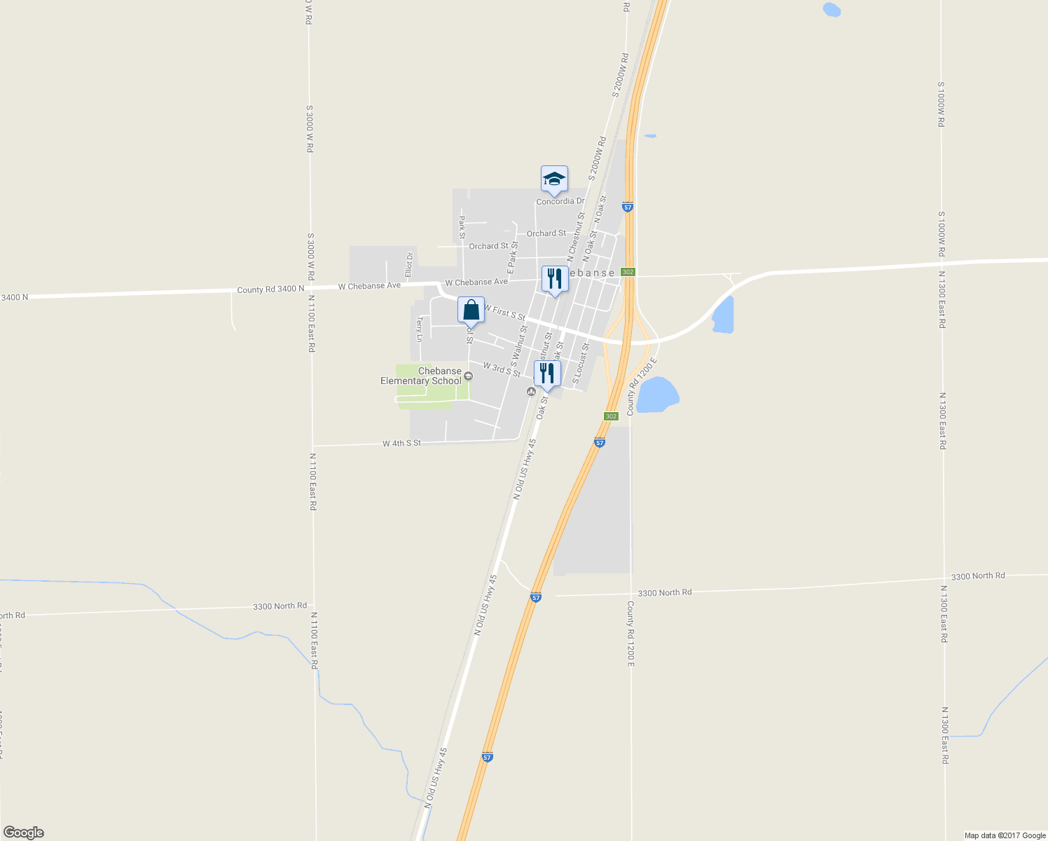 map of restaurants, bars, coffee shops, grocery stores, and more near 569 South Chestnut Street in Chebanse