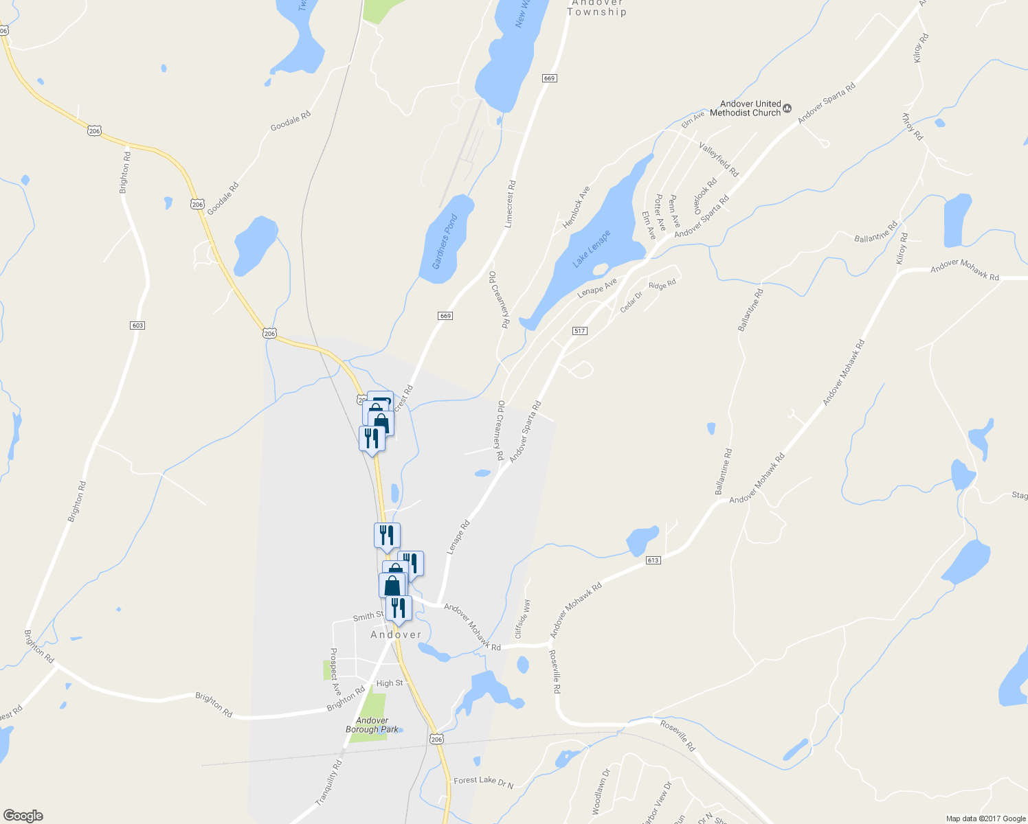 map of restaurants, bars, coffee shops, grocery stores, and more near 206 Sussex Avenue in Newton