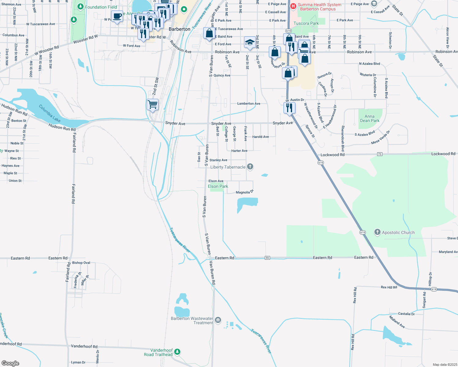 map of restaurants, bars, coffee shops, grocery stores, and more near 509 Teakwood Court in Barberton