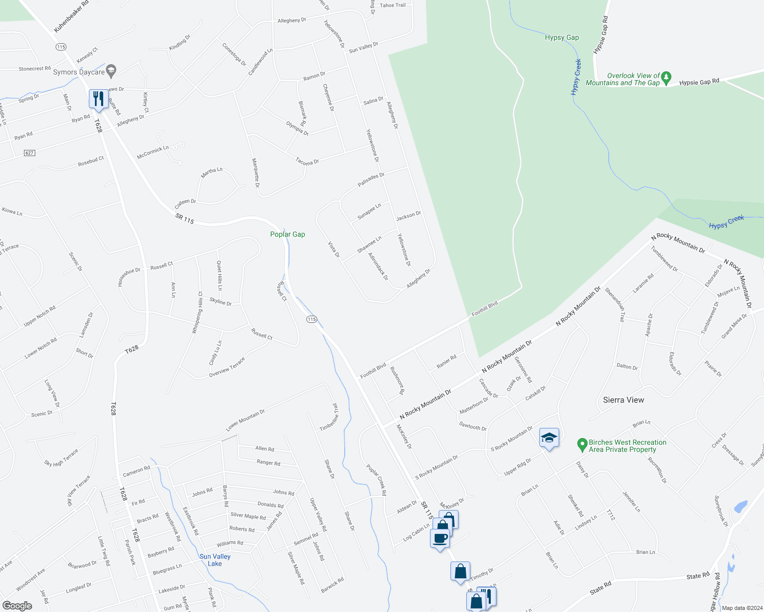 map of restaurants, bars, coffee shops, grocery stores, and more near 3004 Allegheny Drive in Blakeslee
