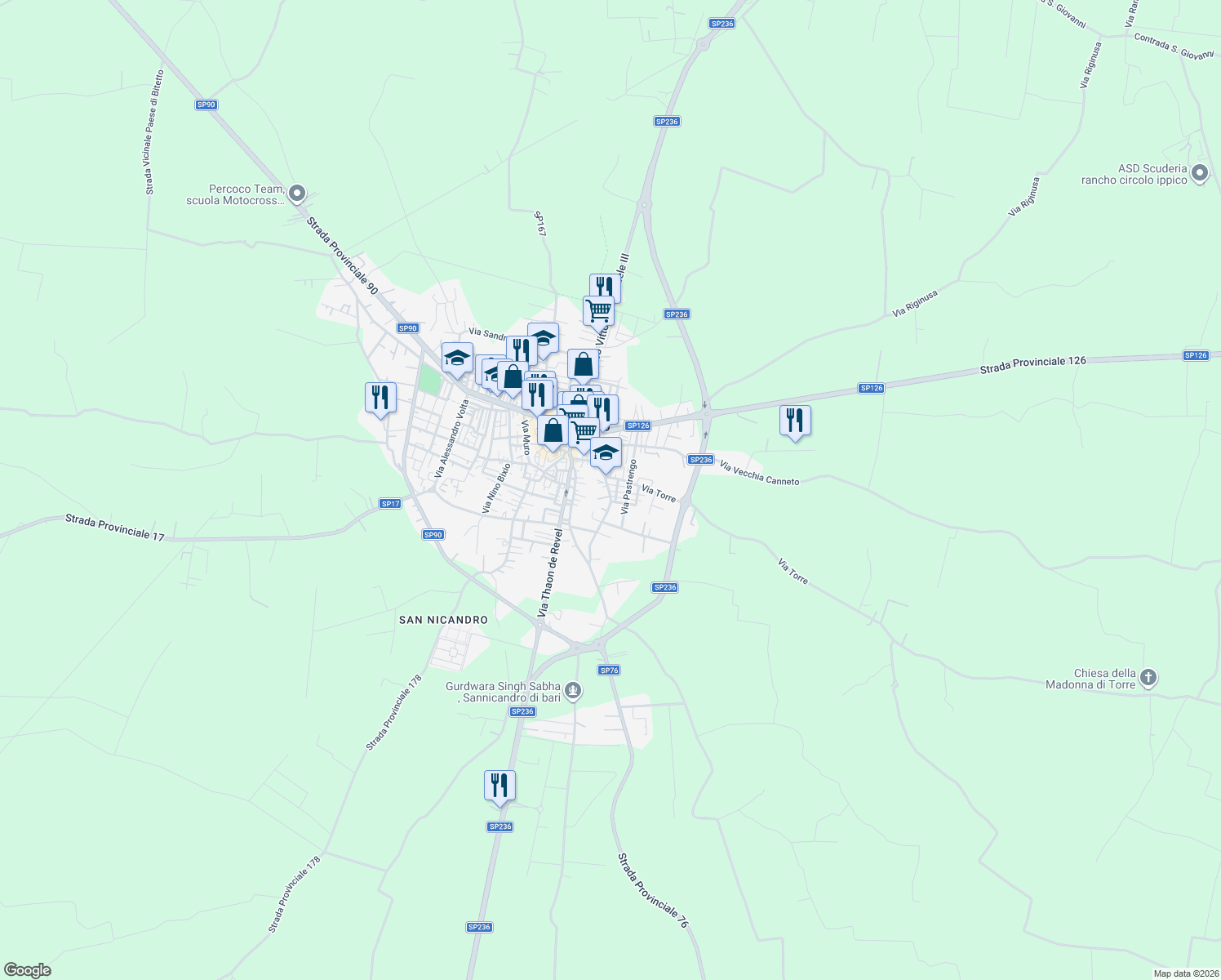 map of restaurants, bars, coffee shops, grocery stores, and more near 1 Via Ignazio Silone in Sannicandro di Bari